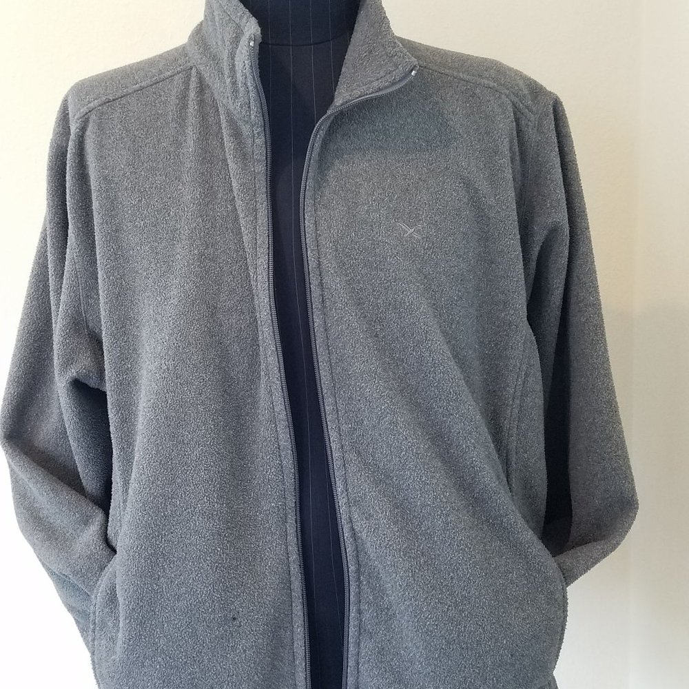 Eddie Bauer Mens 2XL Grey Full Zip Fleece Jacket Vintage Long Sleeve XXL